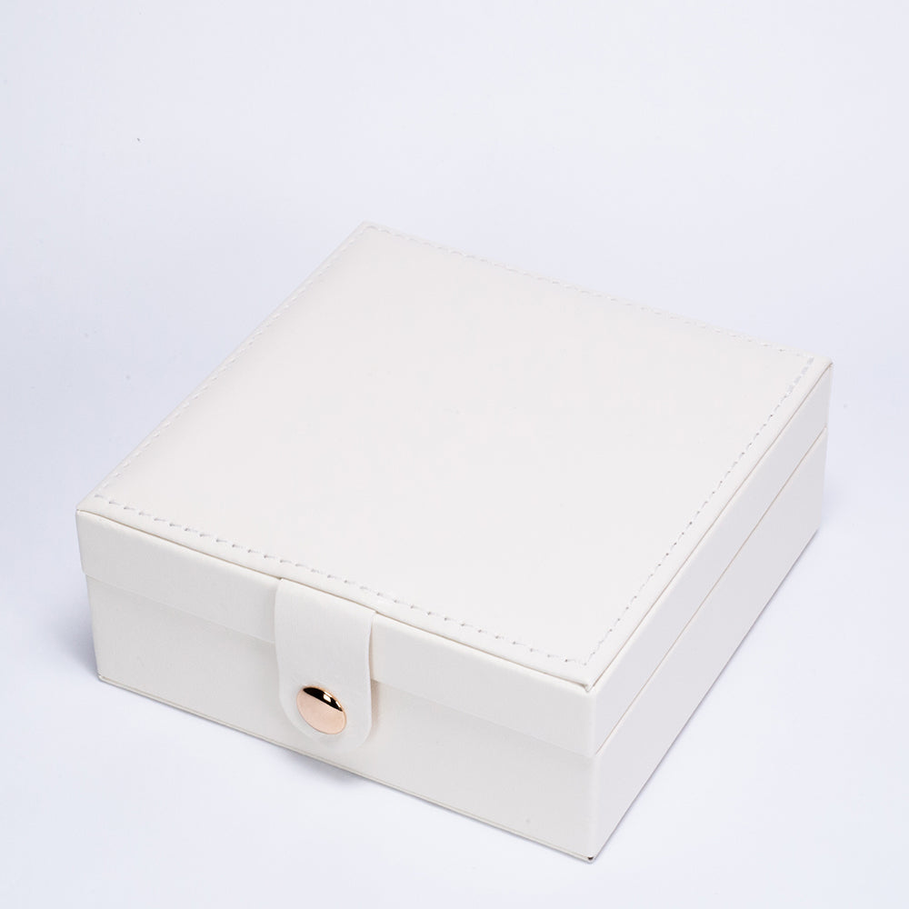 Caja organizadora de joyas de terciopelo y cuero de PU, Blanco 3 