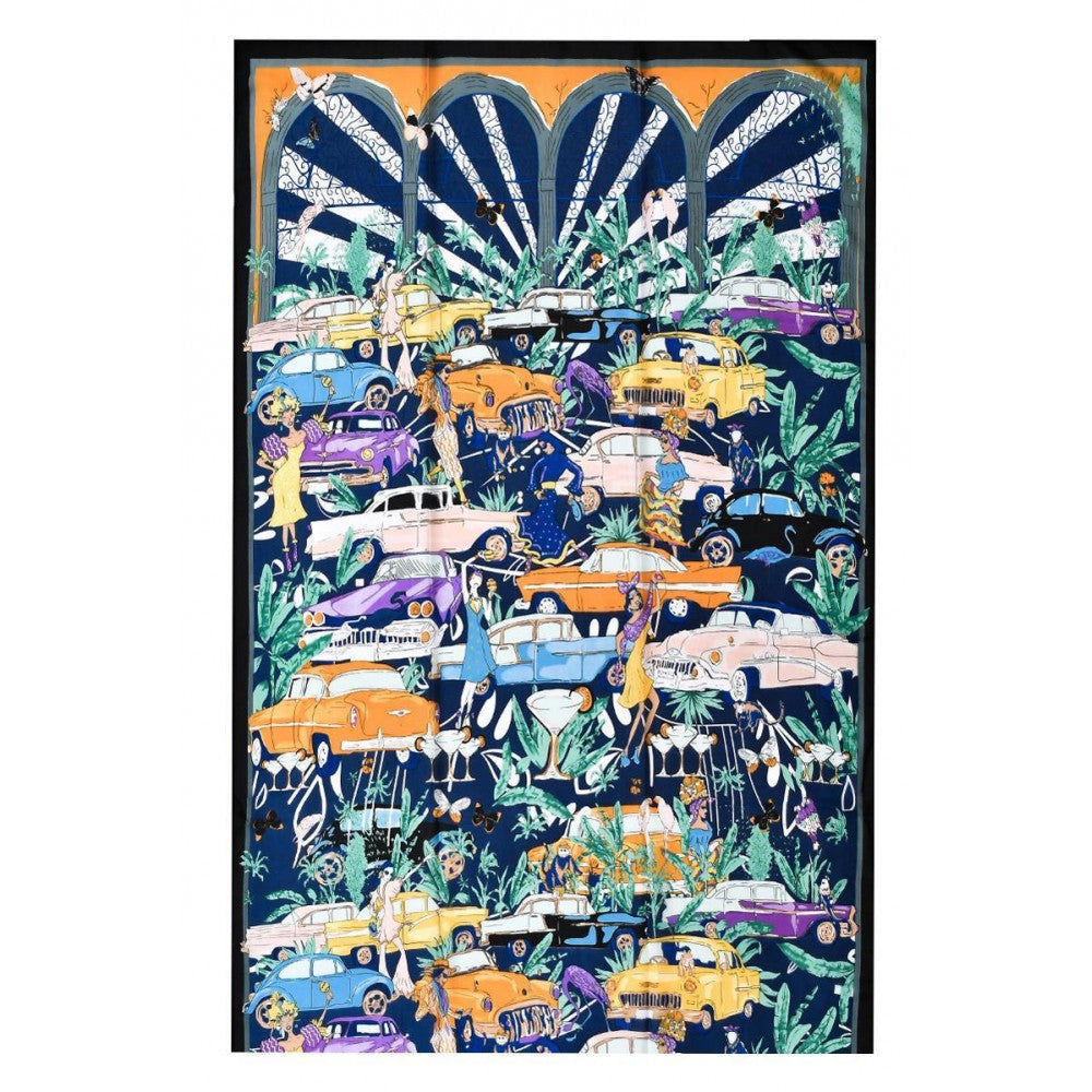 Pañuelo-chal de seda 100% auténtica, 90 cm x 180 cm, estampado de fiesta callejera de carnaval tropical 2 