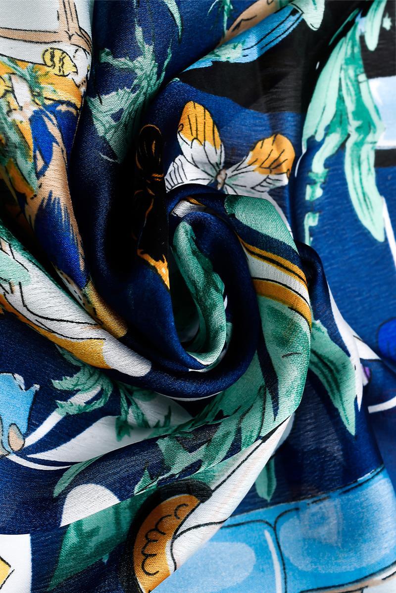 Pañuelo-chal de seda 100% auténtica, 90 cm x 180 cm, estampado de fiesta callejera de carnaval tropical