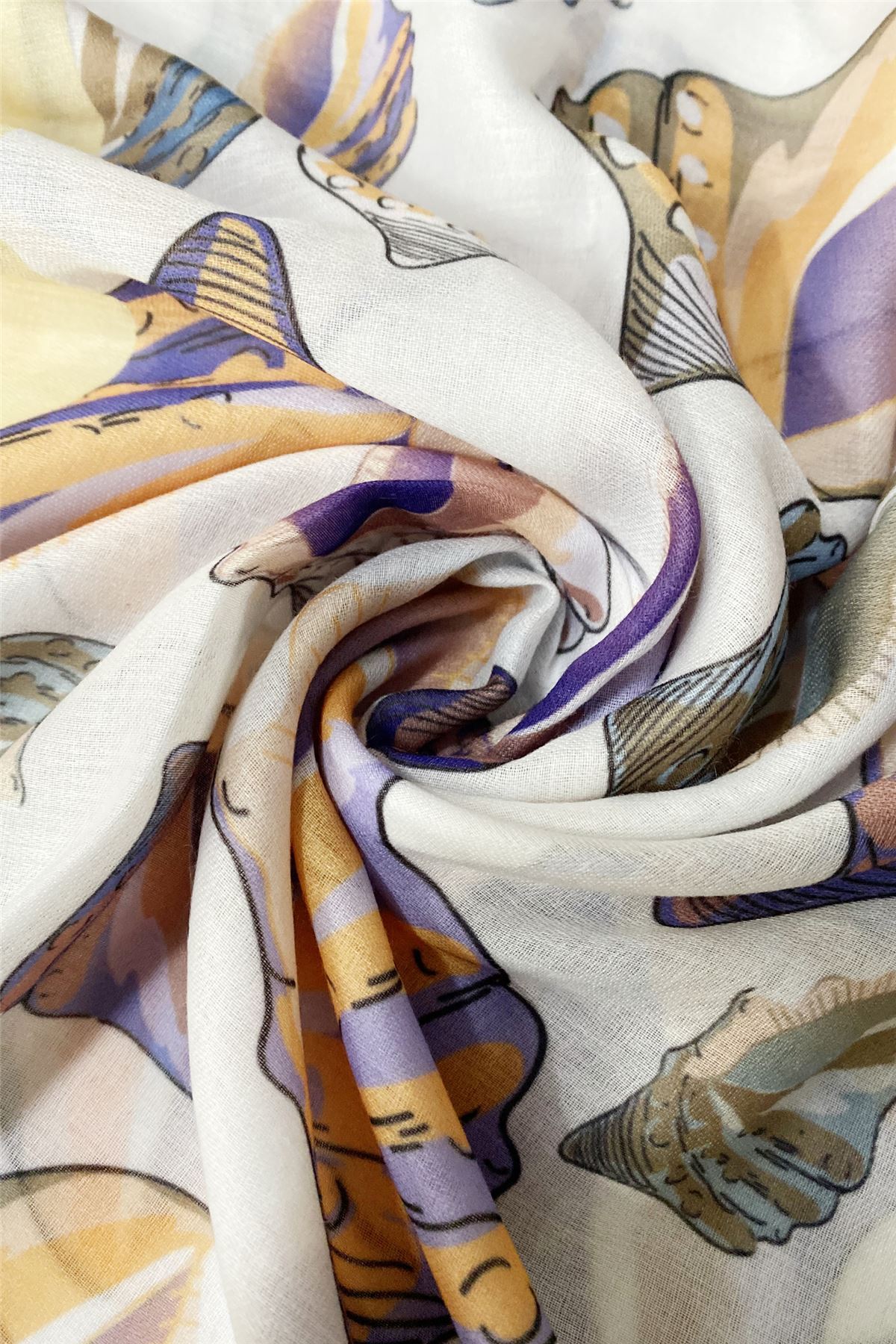 Bufanda-Mantón de algodón, 70 cm x 180 cm, Concha blanca