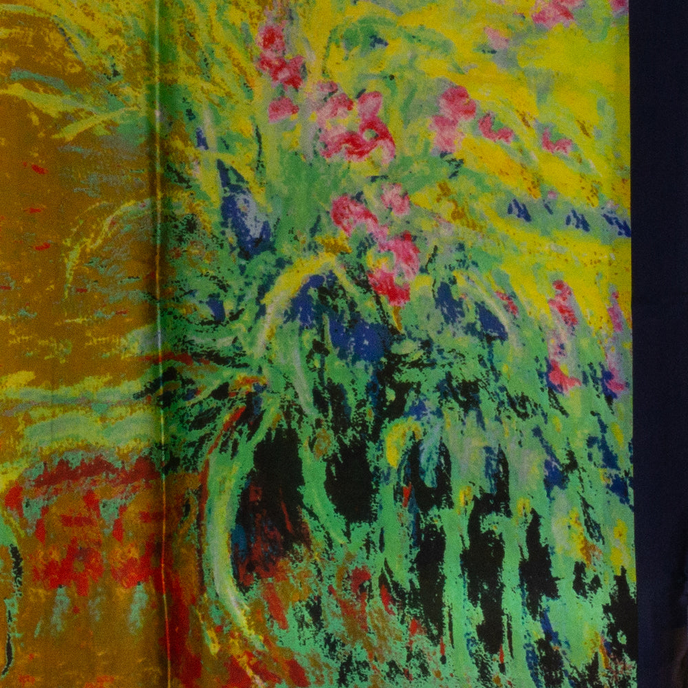 Pañuelo 100% Seda, 90 cm x 180 cm, Klimt  Jardín de flores pintado al óleo