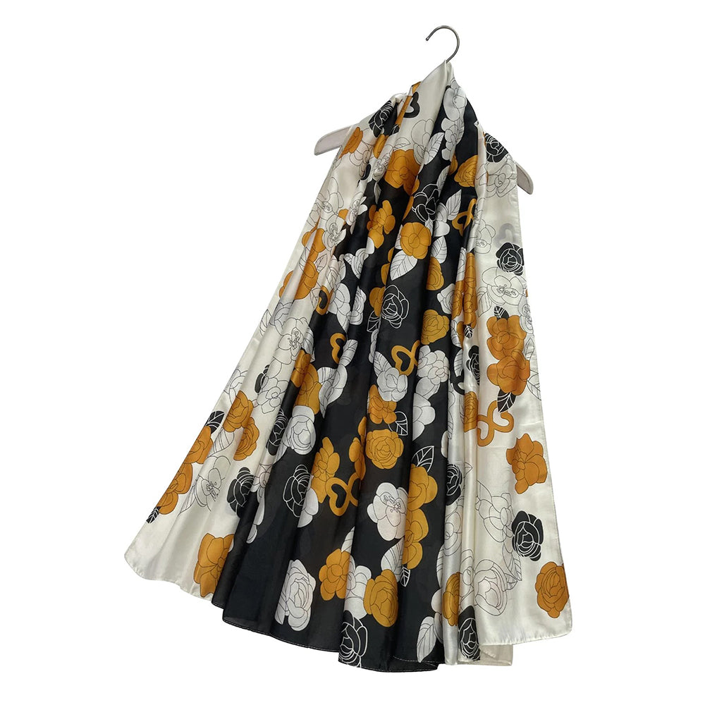 Bufanda de seda 100% con llamativo estampado,color naranja, 90 x 180 cm