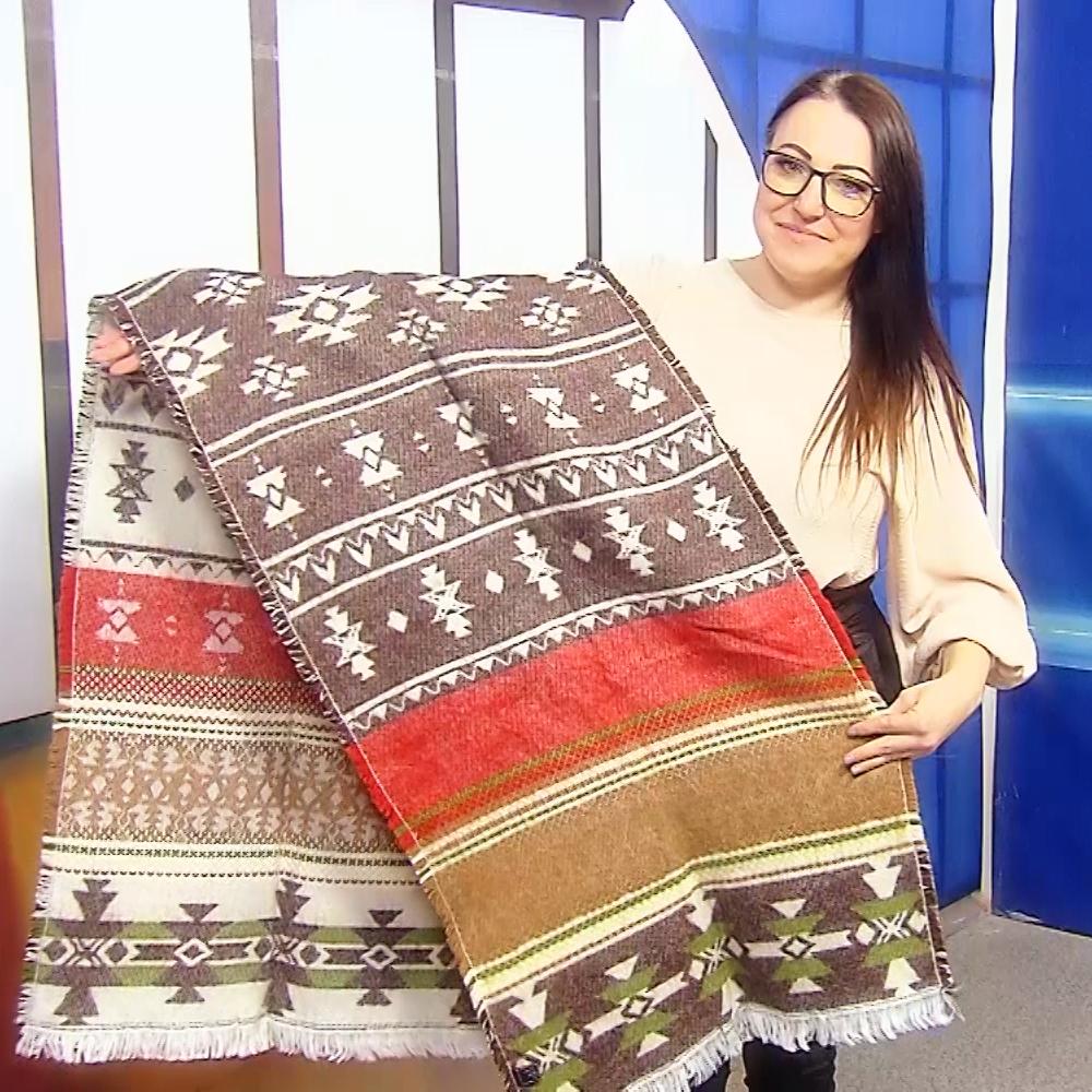 Bufanda de lana, 190 cm x 53 cm, estampado azteca, color crema y marrón