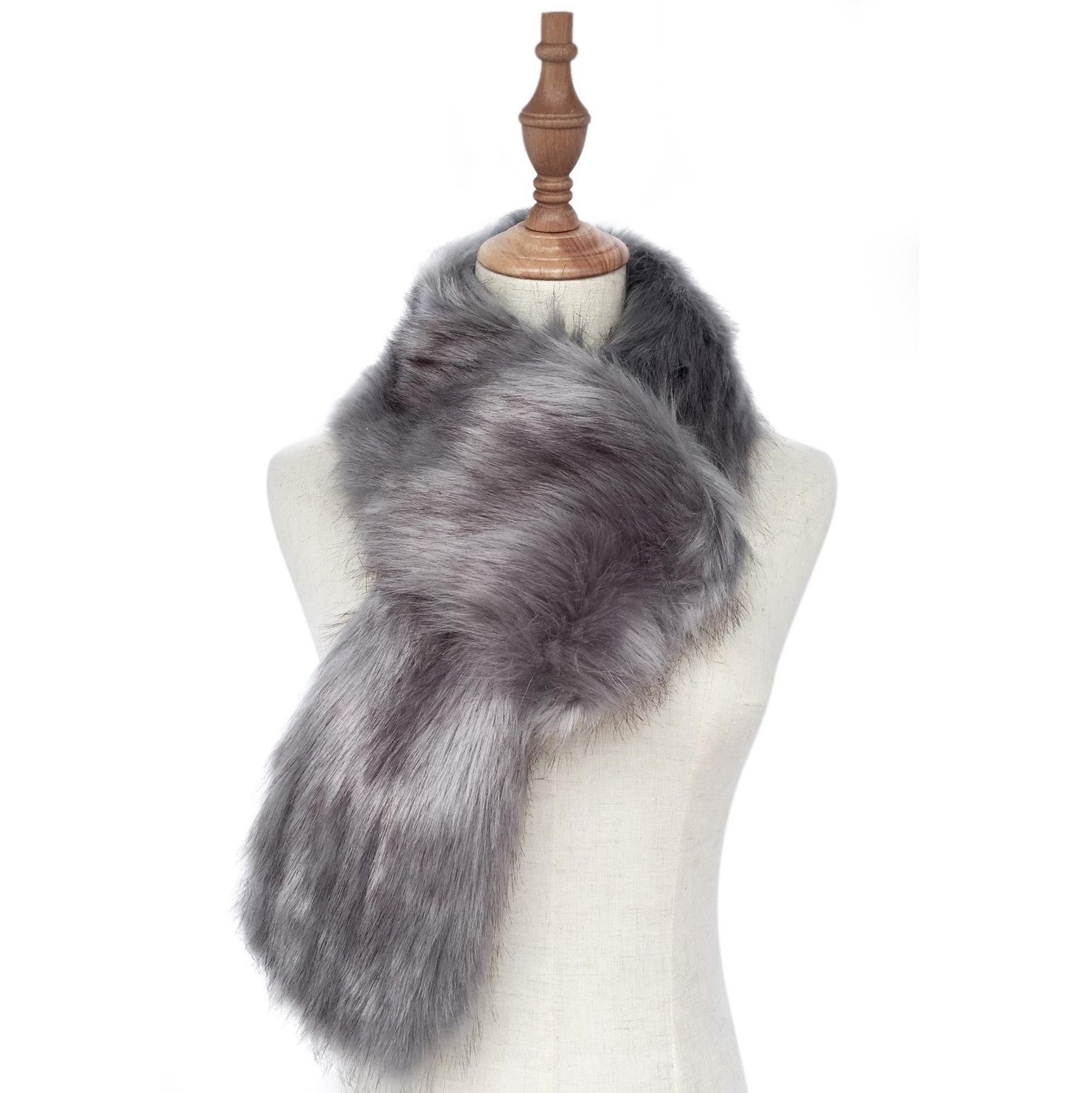 Grey 100% Viscose Plain Faux Fur Pull Through Scarf, 13.5 x 125cm 1 