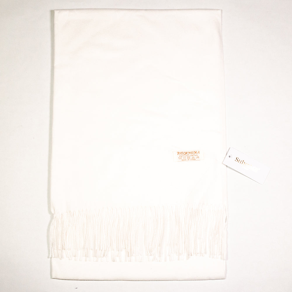 Bufanda 100% Cachemira Pashmina, 70 cm x 170 cm, Super Suave. Blanco Liso