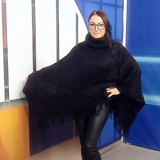 Poncho de punto con cuello alto, 50 cm x 70 cm x 335 cm, negro