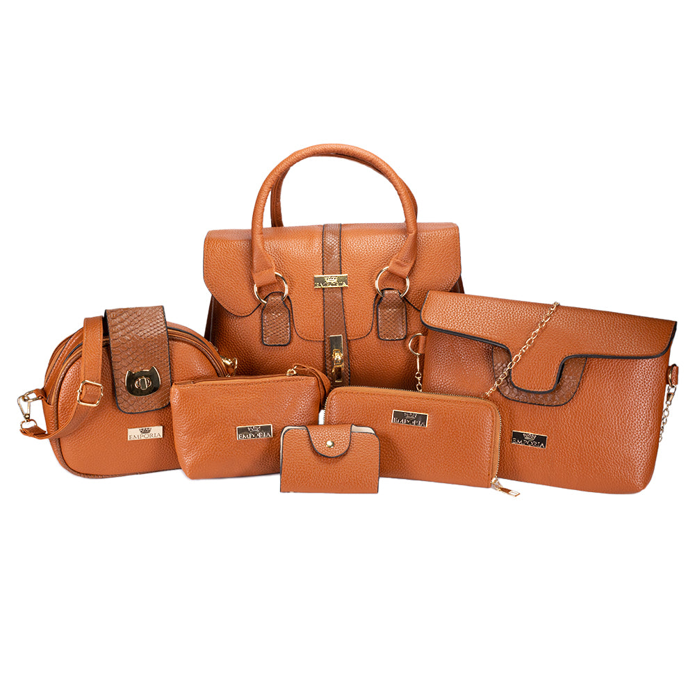 Emporia Spring Collection "LIVIN' LOVIN'" bag set, PU leather, 6pcs set, oak brown color 1 