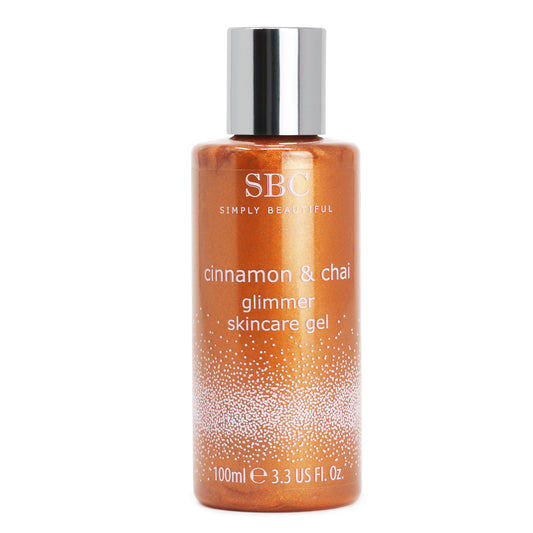 Gel para el cuidado de la piel Cinnamon & Chai Glimmer para rostro y cuerpo con efecto resplandeciente, 100 ml