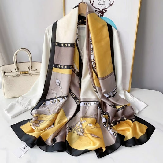 Bufanda de seda, 90 cm x 180 cm, lirio cala, amarillo, 100% seda