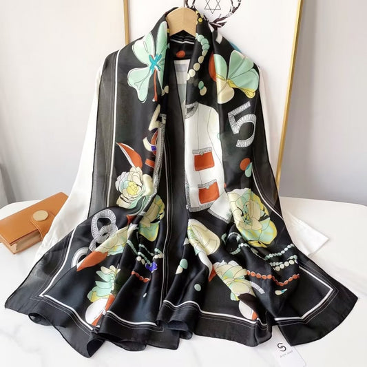 Bufanda de seda,90 cm x 180 cm, armarios de mujeres, negro, 100% seda