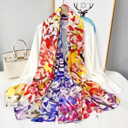 Bufanda de seda, 90 cm x 180 cm, vida llena de color, combinación de colores, 100% seda