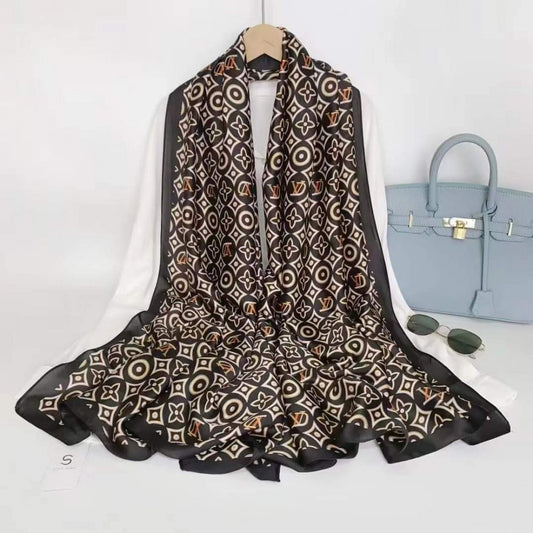Bufanda de seda, 90 cm x 180 cm, figuras geométricas, negro, "noble y lujoso", 100% seda