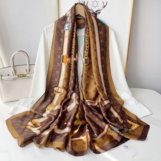 Bufanda de seda, 90 cm x 180 cm, vestimenta para el caballero, marrón 100% seda