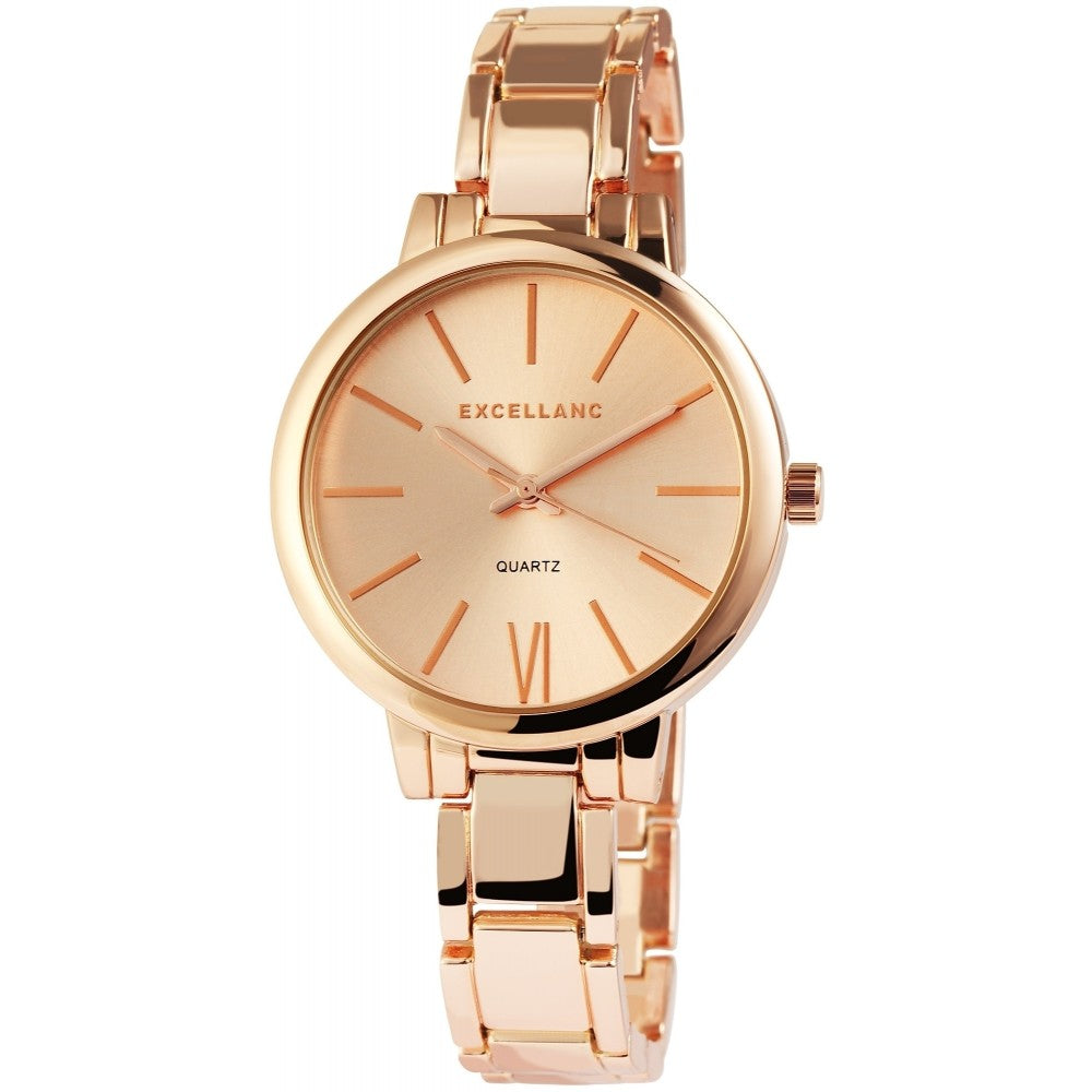 Reloj Excellanc para mujer con correa de metal EX0113, color oro rosa, movimiento de cuarzo de alta calidad, color de la esfera oro rosa