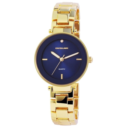 Reloj de pulsera para mujer Excellanc con correa de metal, de color dorado, estructura de cuarzo de alta calidad, dial azul