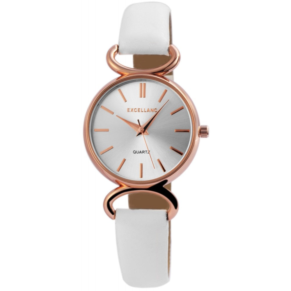 Reloj Excellanc para mujer con correa de piel sintética EX0484, color oro rosa, esfera plateada 1 