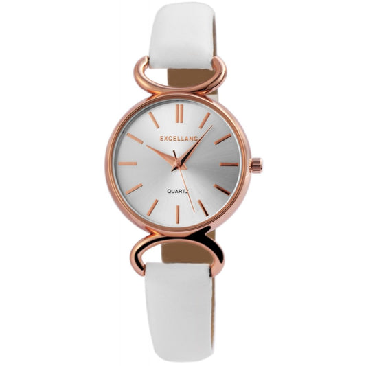 Reloj Excellanc para mujer con correa de piel sintética EX0484, color oro rosa, esfera plateada