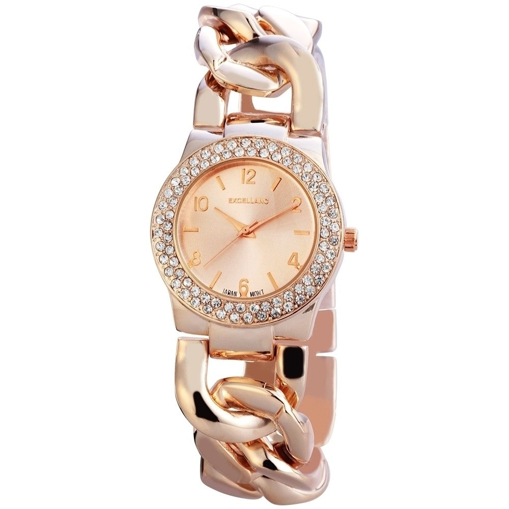 Reloj de pulsera para mujer Excellanc con correa de metal, color oro rosa, estructura de cuarzo de alta calidad,dial color oro rosa