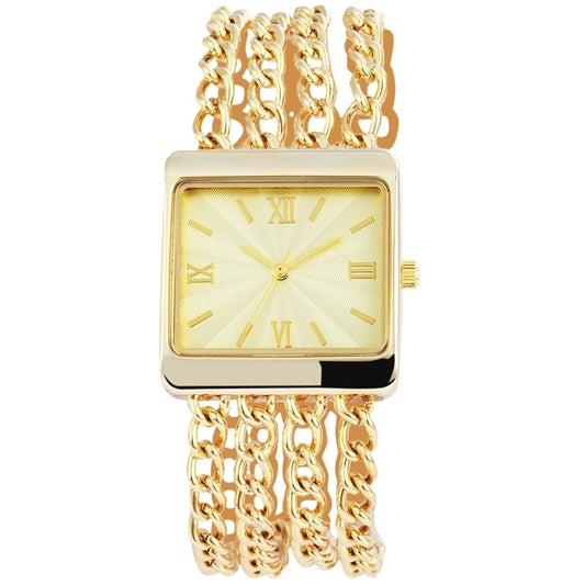 Reloj para mujer con correa de metal, color dorado, movimiento de cuarzo de alta calidad, esfera dorada