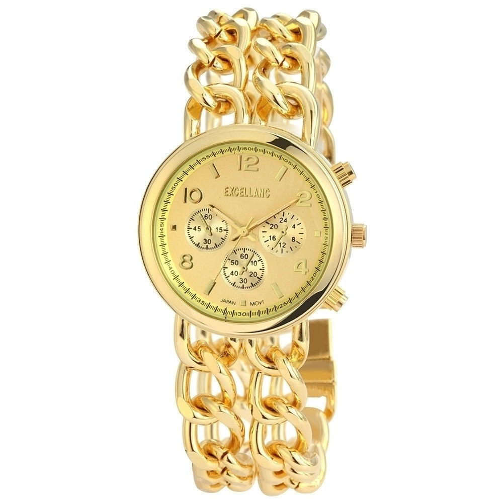 Reloj Excellanc para mujer con correa de metal, color dorado, movimiento de cuarzo de alta calidad, esfera de color amarillo