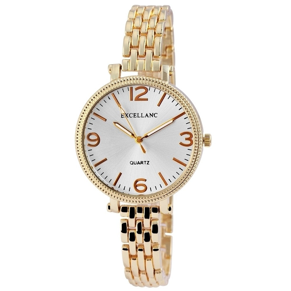 Reloj de pulsera para mujer Excellanc con correa de metal, de color dorado, estructura de cuarzo de alta calidad,dial en color plata