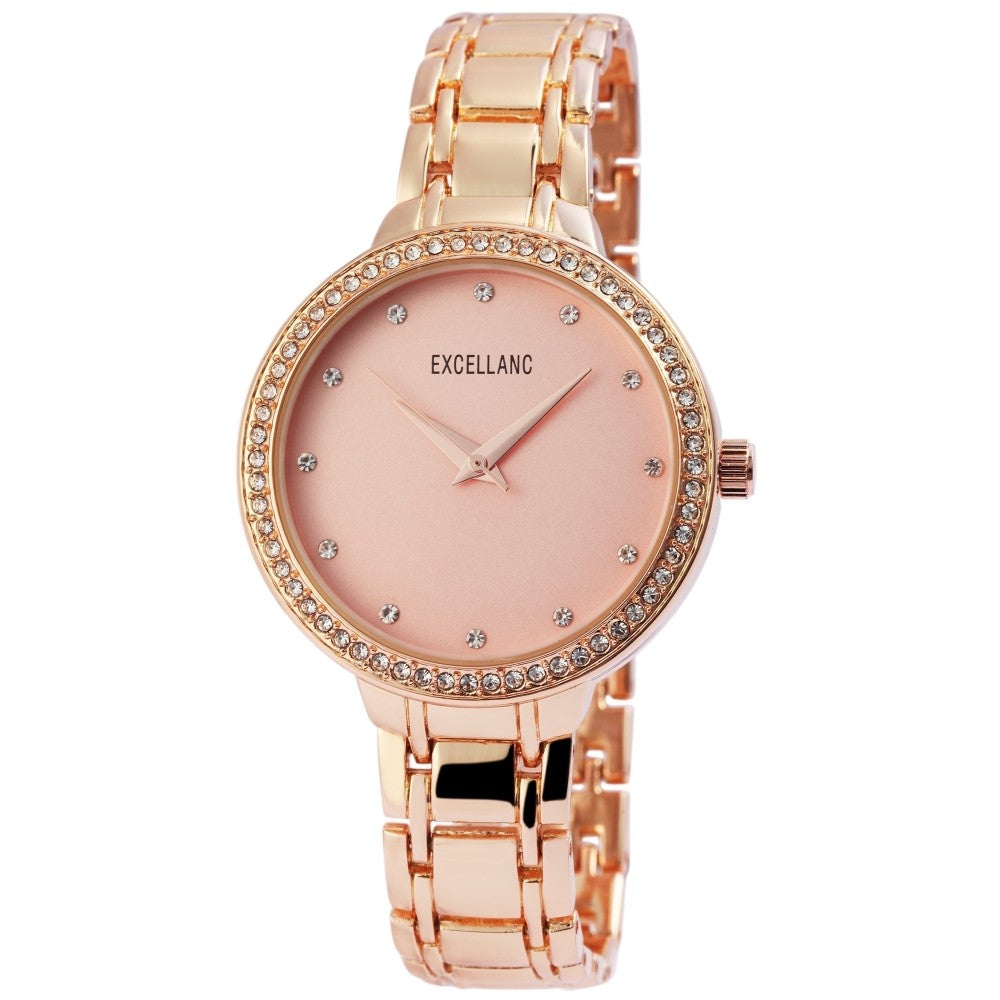 Reloj Excellanc para mujer con correa de metal EX351, color oro rosa, movimiento de cuarzo de alta calidad, esfera en color oro rosa