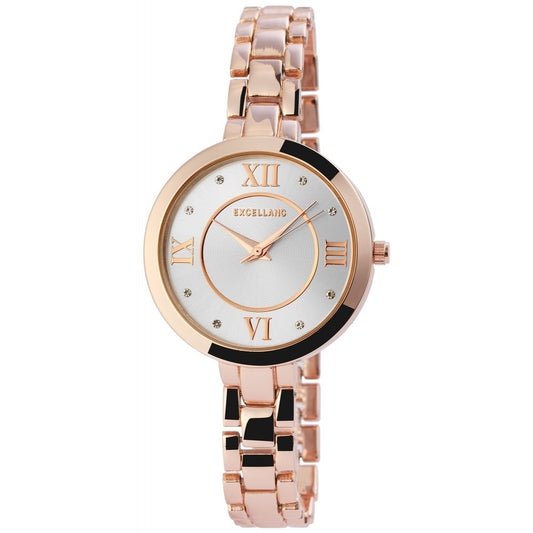 Reloj de pulsera para mujer Excellanc, color oro rosa, estructura de cuarzo japonés, dial de color plata