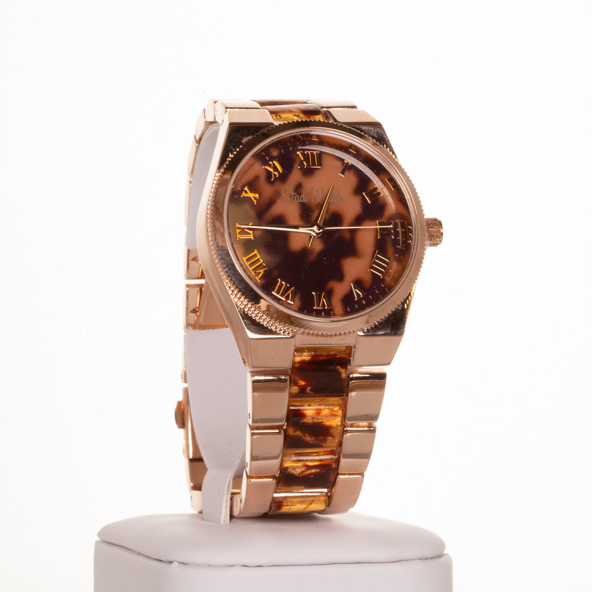 Reloj de aleación para mujer de color oro rosa,  con rayas de tigre y esfera con números romanos 1 