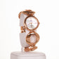 Reloj de aleación para mujer AW color oro rosa con correa de símbolo sin fin y 4 cristales de cuarzo