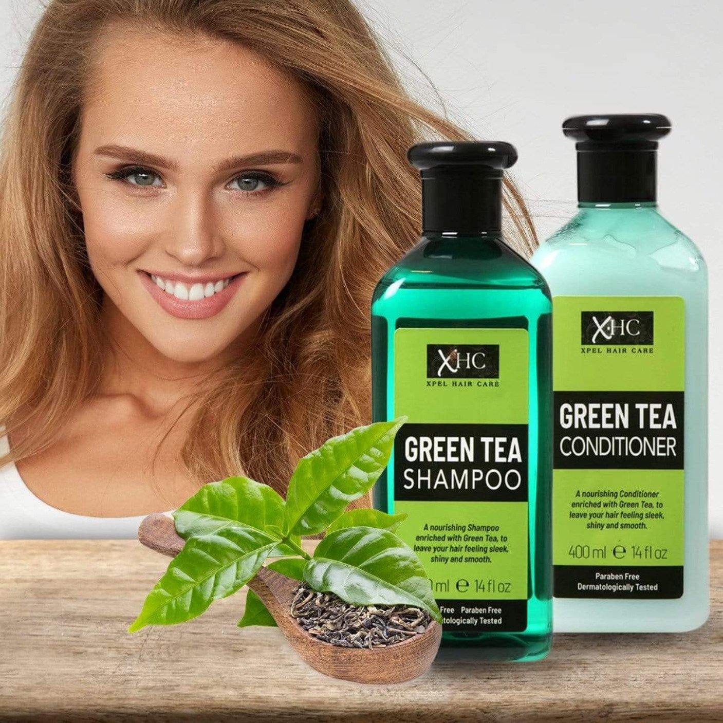 XHC Condicionador para el cabello con extracto de té verde contra la caída del cabello y la caspa, 400 ml 3 