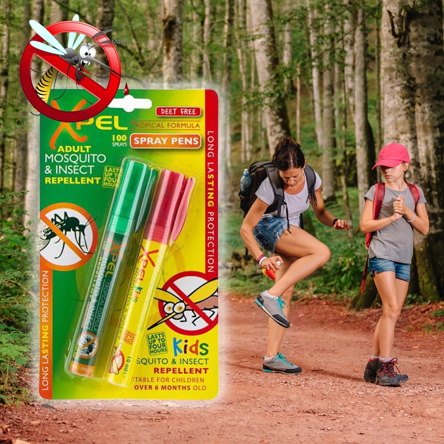 2 X Repelente de Mosquitos e Insectos Pen Spray Adulto + Kit Infantil de Ultra-Larga duración - 2 x 100 Golpes