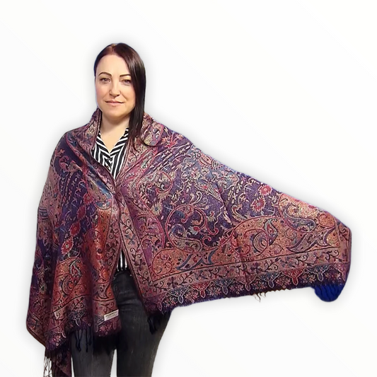 Bufanda-Chal 100% Pashmina Cashmere Real, 70 cm x 180 cm, Azul Marino