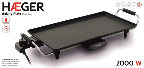 HAEGER Placa de horno eléctrica para grill, 2000 W 3 