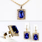 Conjunto de Aleación Bañado en Oro con Cristal Emporia® Azul y Cristal Emporia® Blanco (Collar +Pendientes +Colgante )