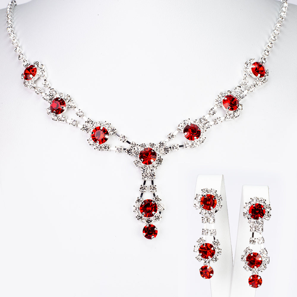 Conjunto de Aleación Bañado en Oro con Cristal Emporia® Rojo y Cristal Emporia® Blanco ( Collar +Pendientes ) 1 