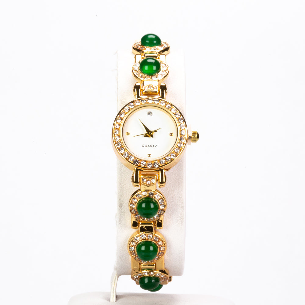 Conjunto de Aleación Bañado en Oro con Jadeíta verde del Río Marsden y Cristal Emporia® Blanco ( Pulsera ) 3 