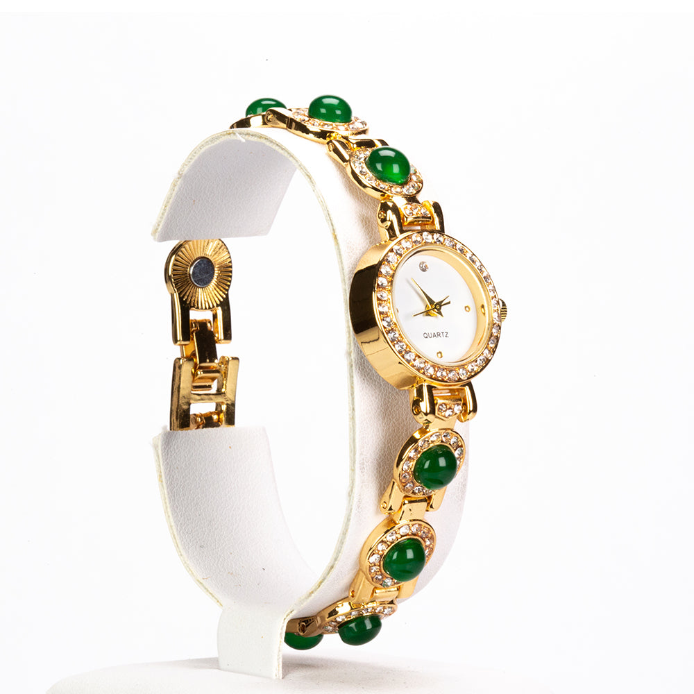 Conjunto de Aleación Bañado en Oro con Jadeíta verde del Río Marsden y Cristal Emporia® Blanco ( Pulsera ) 4 