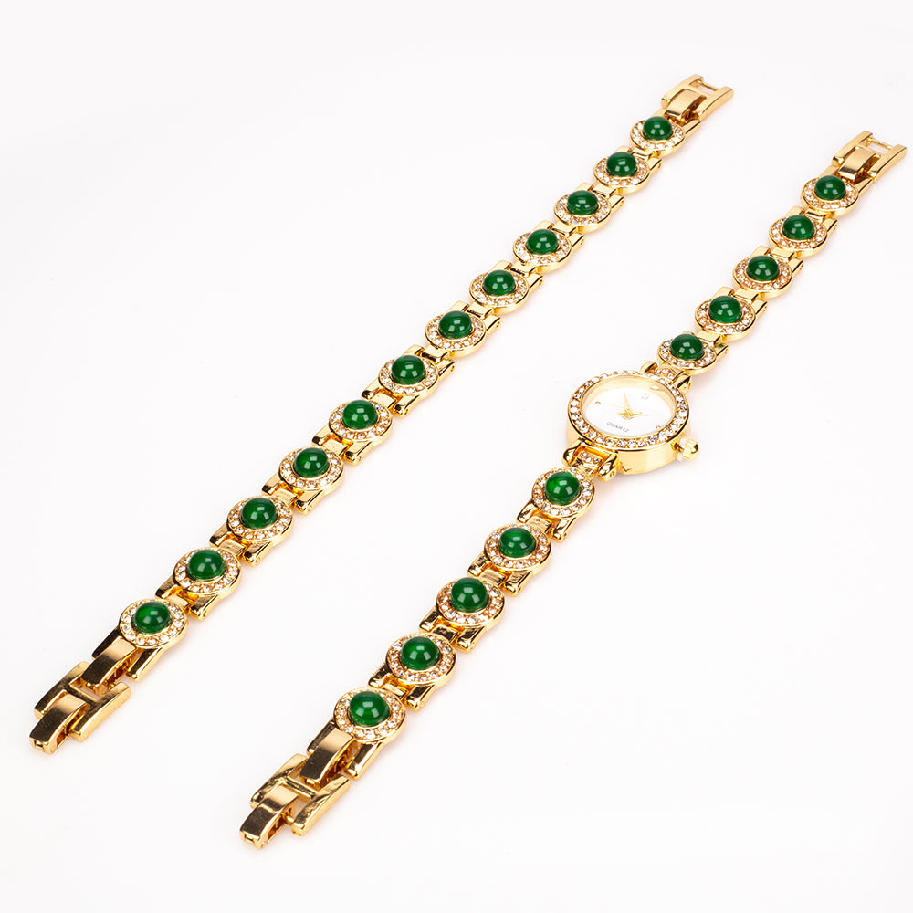 Conjunto de Aleación Bañado en Oro con Jadeíta verde del Río Marsden y Cristal Emporia® Blanco ( Pulsera )