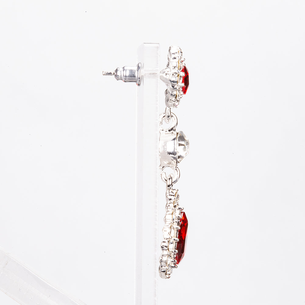 Conjunto de Aleación Bañado en Oro Blanco con Cristal Emporia® Rojo y Cristal Emporia® Blanco (Collar +Pendientes )