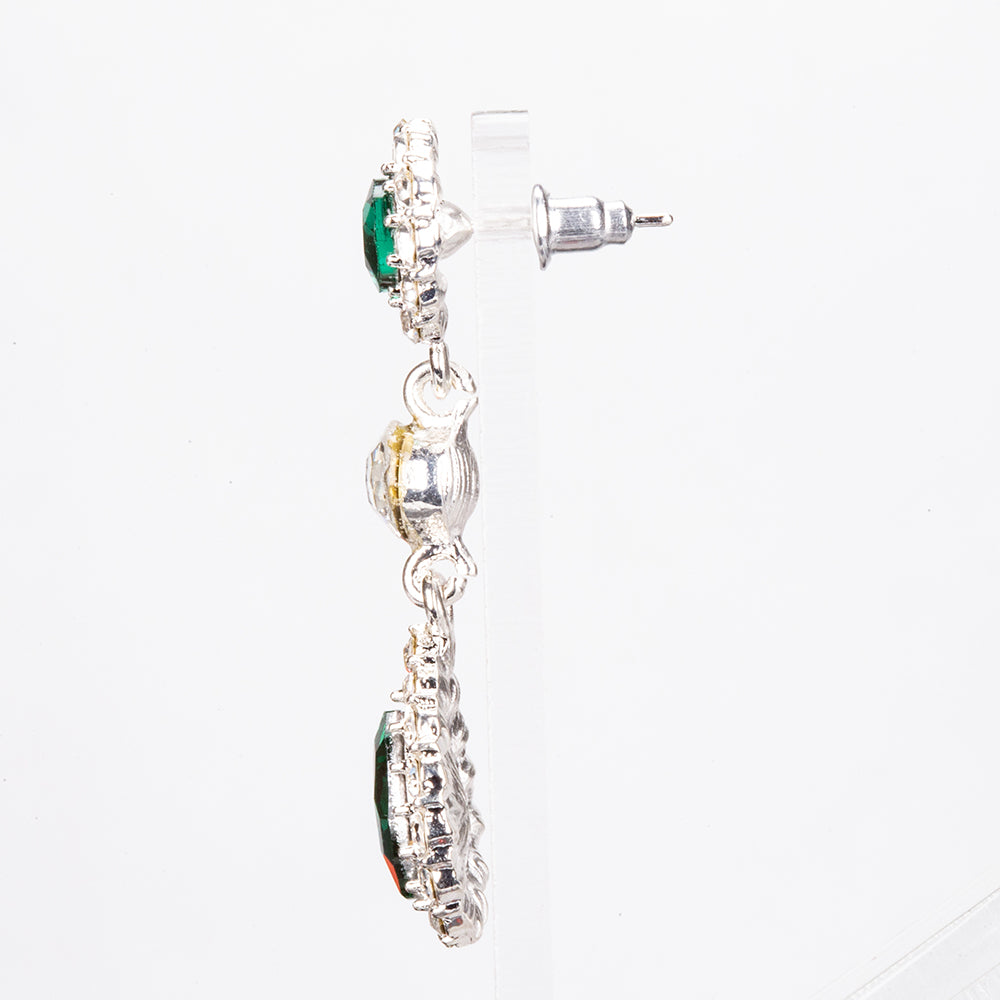 Conjunto de Aleación Bañado en Oro Blanco con Cristal Emporia® Verde y Cristal Emporia® Blanco ( Collar +Pendientes )