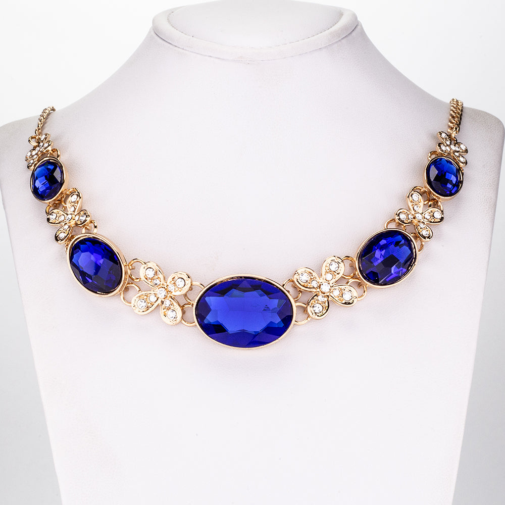 Conjunto de Joyas enchapadas en Oro con Cristal Emporia® Azul Marino y Cristal Emporia® Blanco (Collar + Pendientes) 2 