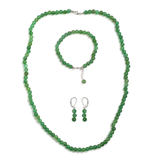 Conjunto de Plata con Ónix Verde ( Collar +Pendientes +Pulsera )