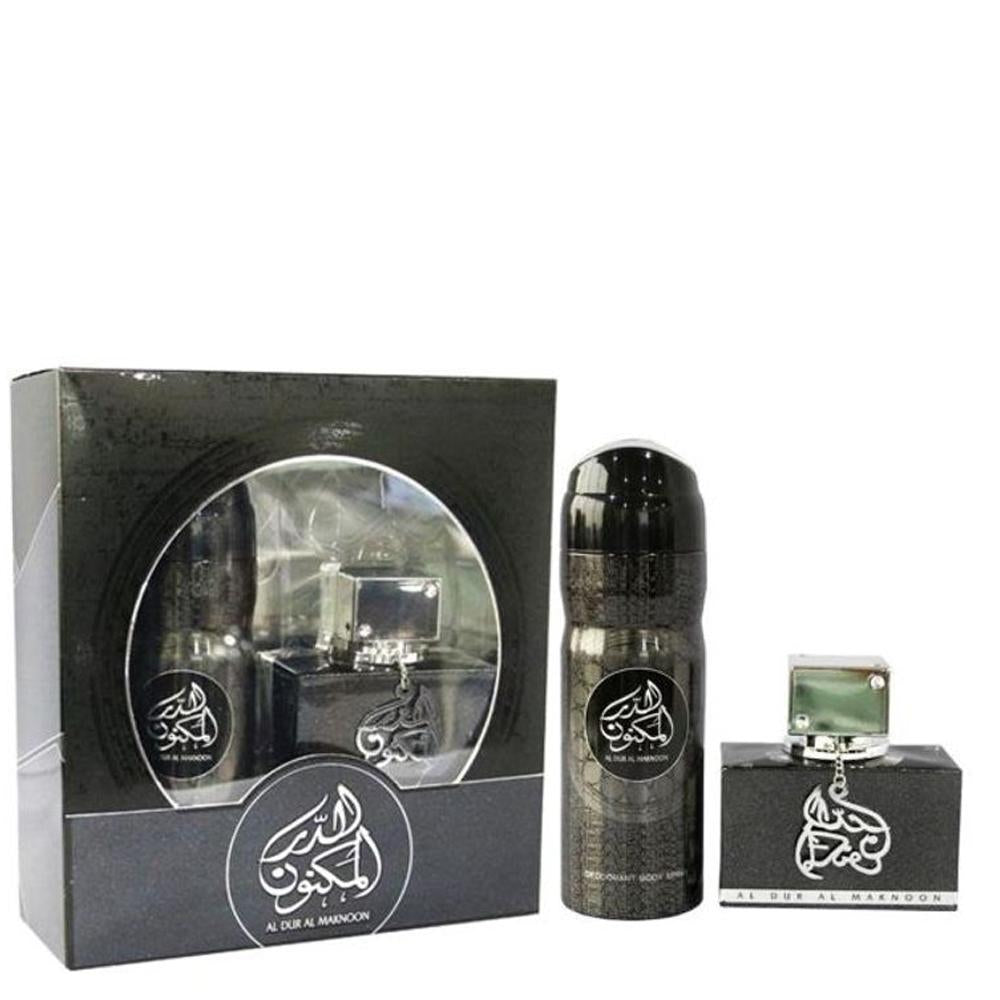 100 ml Eau de Perfume Al Dur Al Maknoon + Set de regalo Deo 200 ml Fragancia floral Oriental Afrutada para Hombres 1 