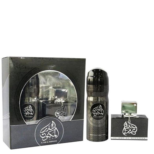 100 ml Eau de Perfume Al Dur Al Maknoon + Set de regalo Deo 200 ml Fragancia floral Oriental Afrutada para Hombres