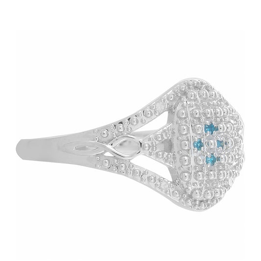 Anillo de Plata con Diamante Azul y Diamante blanco
