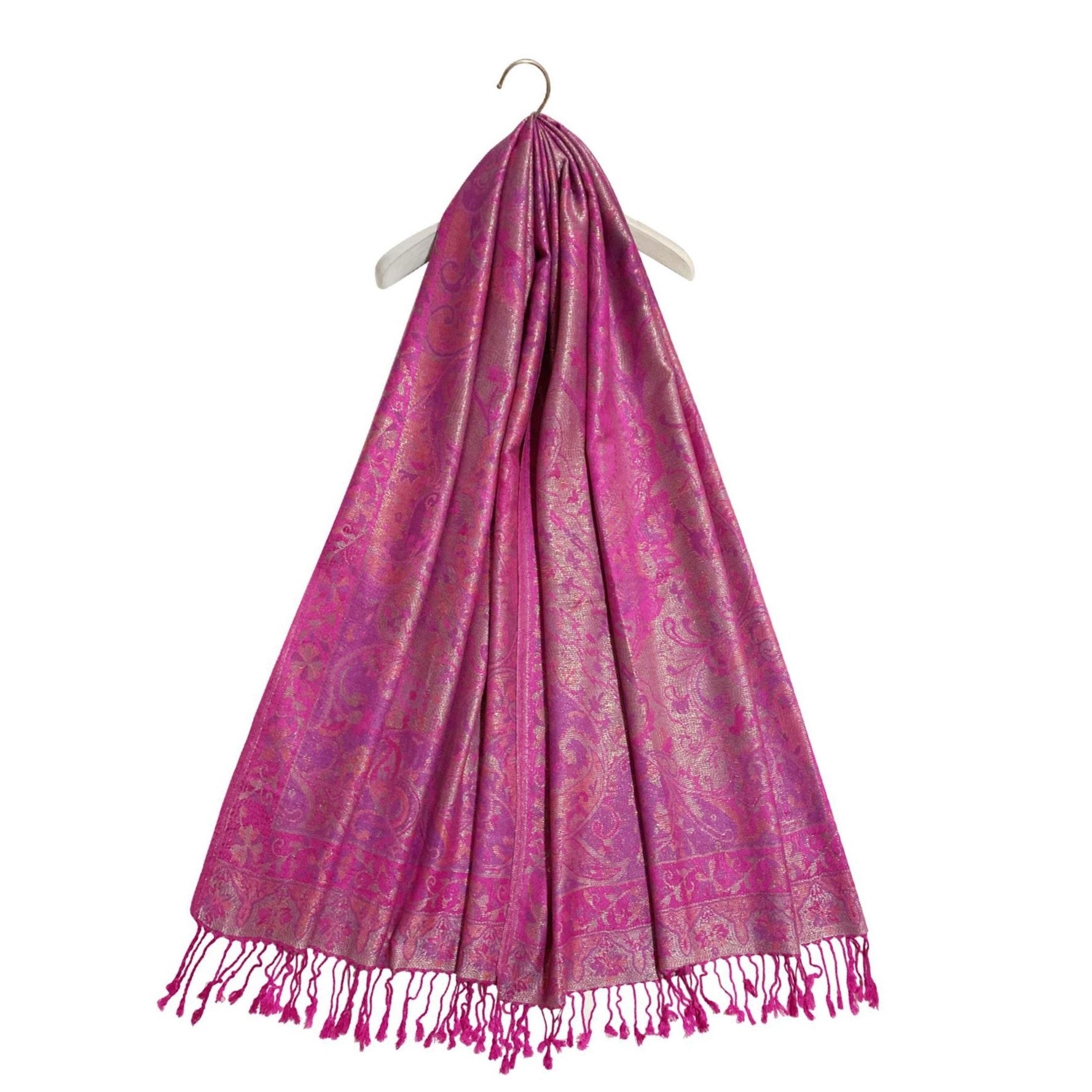 Bufanda de cachemira 100% pashmina auténtica, 70 cm x 180 cm, rosa fucsia brillante 4 