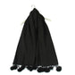 Bufanda con Pom Pom de piel, 60 cm x 170 cm, negra
