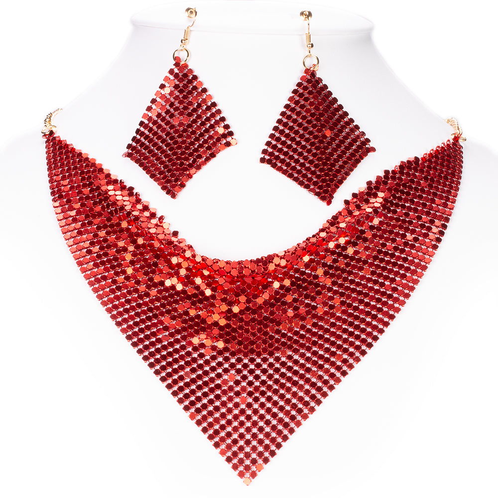 Conjunto de Aleación Bañado en Oro con Cristal Emporia® Rojo ( Collar +Pendientes ) 1 