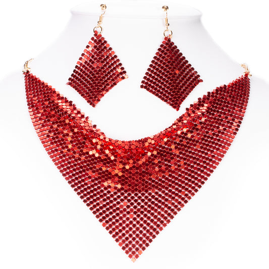 Conjunto de Aleación Bañado en Oro con Cristal Emporia® Rojo ( Collar +Pendientes )