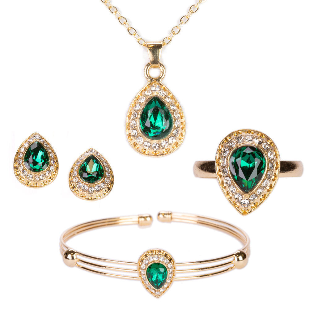 Conjunto de Aleación Bañado en Oro con Cristal Emporia® Verde ( Collar +Pendientes +Pulsera +Anillo +Colgante ) 1 